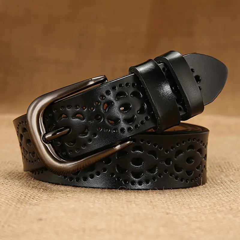 Fiorassa – Ażurowy motyw kwiatowy – Damski pasek-10287792357719-Krystyna Skórzane Atelier