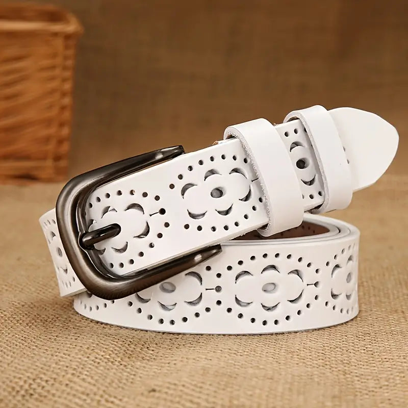 Fiorassa – Ażurowy motyw kwiatowy – Damski pasek-10287792357719-Krystyna Skórzane Atelier