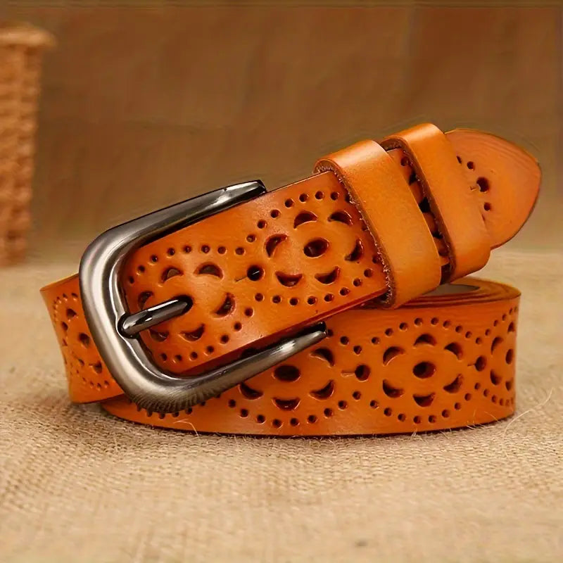 Fiorassa – Ażurowy motyw kwiatowy – Damski pasek-10287792357719-Krystyna Skórzane Atelier