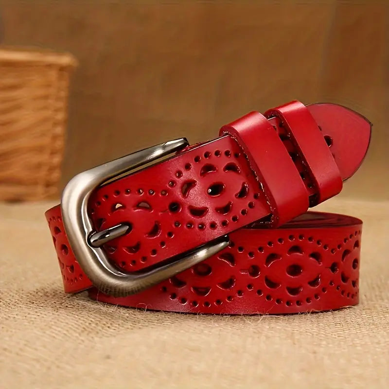 Fiorassa – Ażurowy motyw kwiatowy – Damski pasek-10287792357719-Krystyna Skórzane Atelier